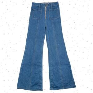 Stoned Immaculate Bardot High Waisted Bell Bottom Blue Jeans Exposed Zip Size 27